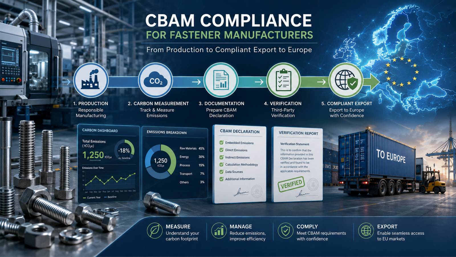 carbon footprint tracking supporting CBAM compliance for fastener manufacturers